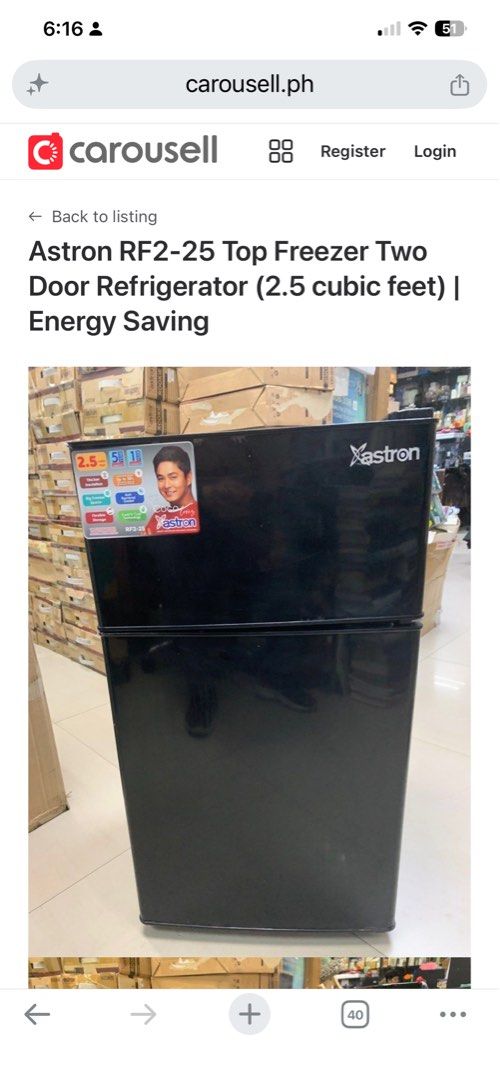 Astron RF2-25 Personal Ref (Category: Other Home Appliances) located in Manila. Submitted by joshuacruz923 (Listing ID 1467909261, Image 2). Description: Model Astron RF2-25 38 liters pick up pasig test all you want rfs condo upgrade 2 door no issue 09606407670.