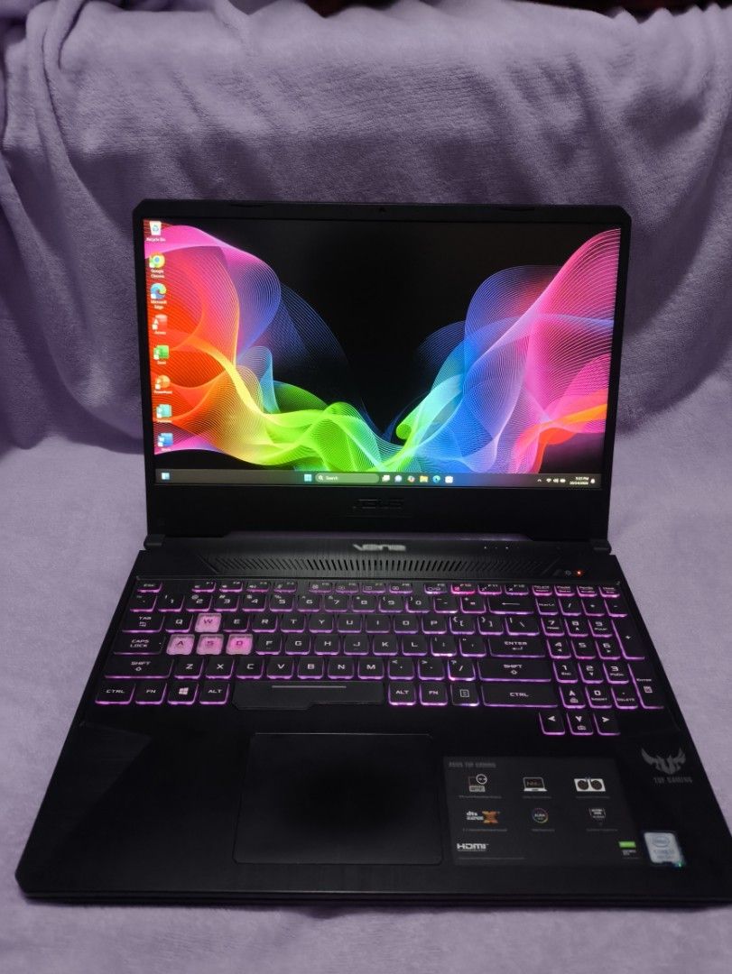 Asus tuf i7 9th gen (Category: Laptops & Notebooks) located in Quezon City. Submitted by lutz15 (Listing ID 1467929525, Image 2). Description: Asus tuf Laptop Processor: i7 9th gen Memory: 12gb ram ddr4 Storage: dual 256gb nvme + 1tb hdd Screen:15.6inch Frameless 144hz Videocard: lntel UHD graphic 630 + nvidia GTX 1650 4gb ddr5 Unit and original charger RGB keyboard Window 11 Ms office installed Good battery Good keyboard Good speaker Built in ca