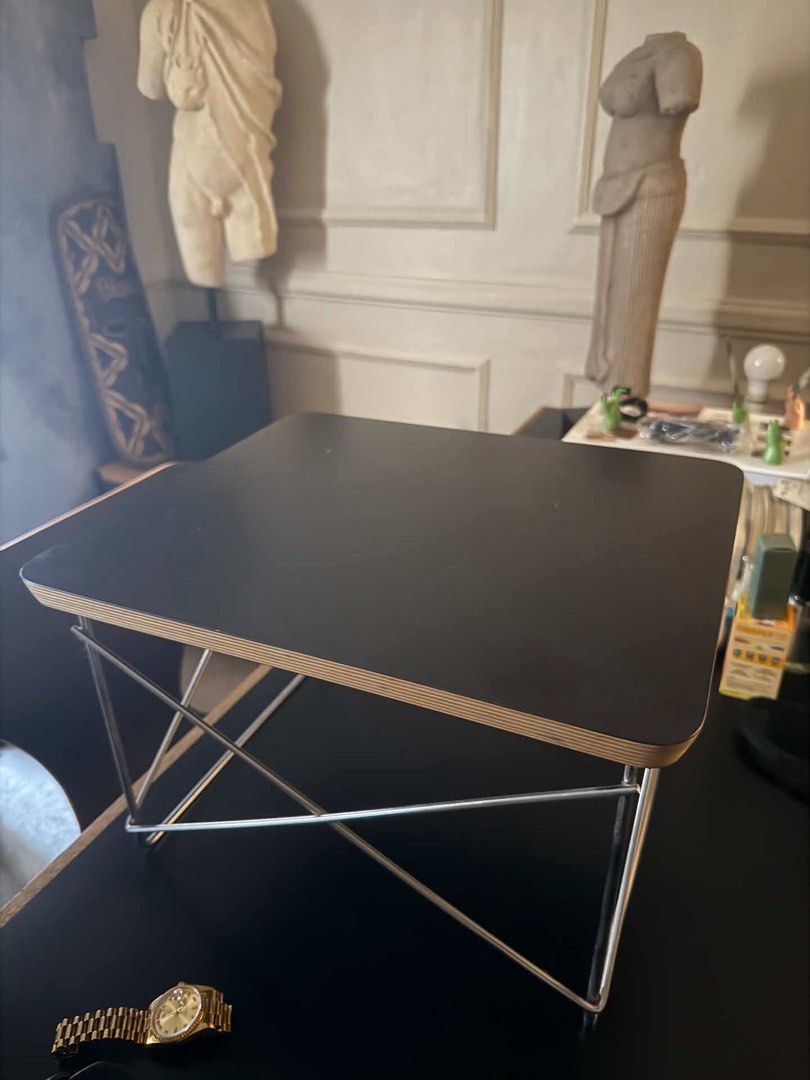 Authentic Herman Miller Eames LTR Low Table Rod Base – Black/Trivalent Chrome (Category: Tables & Sets) located in Mandaluyong City. Submitted by olachicoas (Listing ID 1467847426, Image 3). Description: Up for sale is an authentic Herman Miller Eames LTR (Low Table Rod Base), designed by Charles and Ray Eames. This versatile mid-century design piece features a durable black laminate top with exposed birch plywood edge detail and a welded wire st