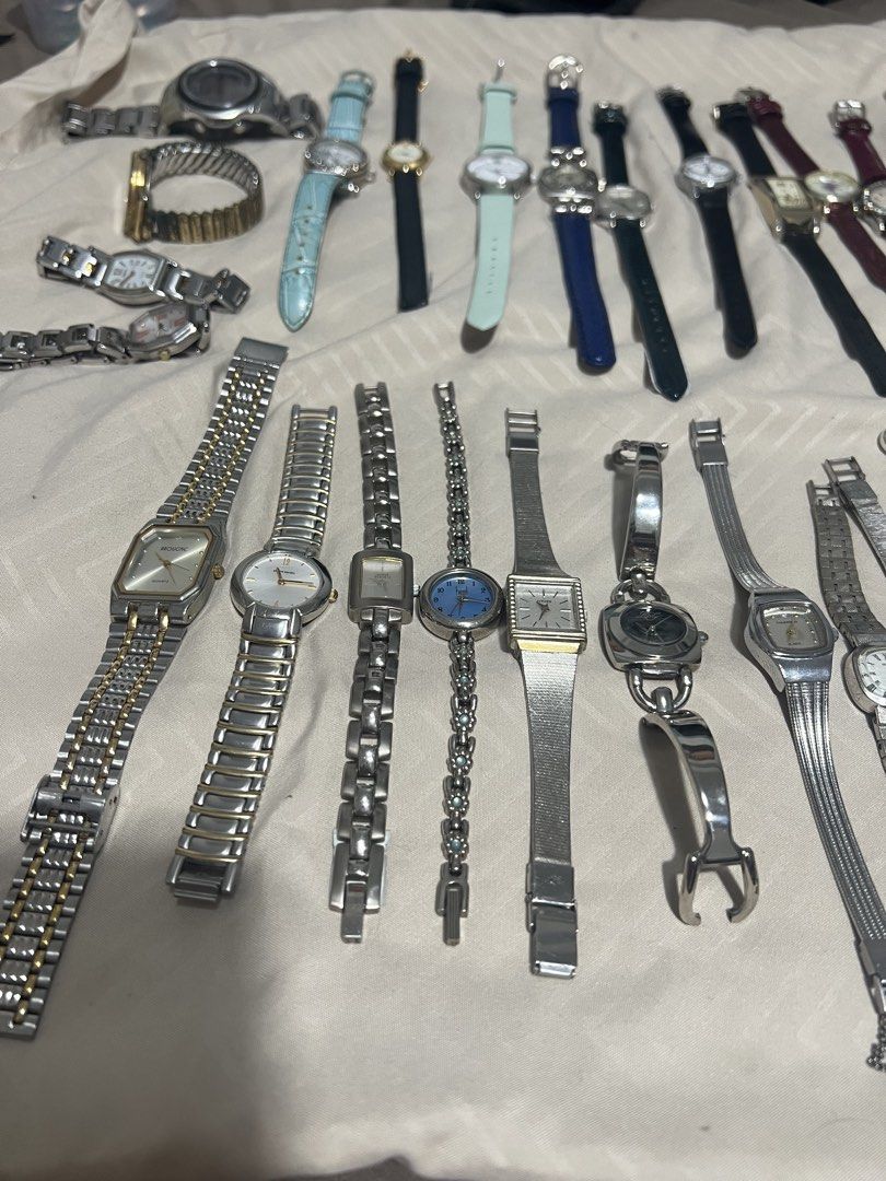 AUTHENTIC JAPAN VINTAGE WATCH BUNDLE TAKE ALL ONLY! (Category: Luxury Watches) located in Manila. Submitted by recobyyna (Listing ID 1467995958, Image 3). Description: AUTHENTIC JAPAN VINTAGE WATCH (NEGOTIABLE) 34 pcs (8 pcs as is / not tested) Brands: Seiko Givenchy Courreges Citizen J-axis Pierre Cardin Mila Schon Heel ‼️All pieces are vintage and pre-owned. Signs of aging- such as minor surface scratches, slight discoloration, or natural patin