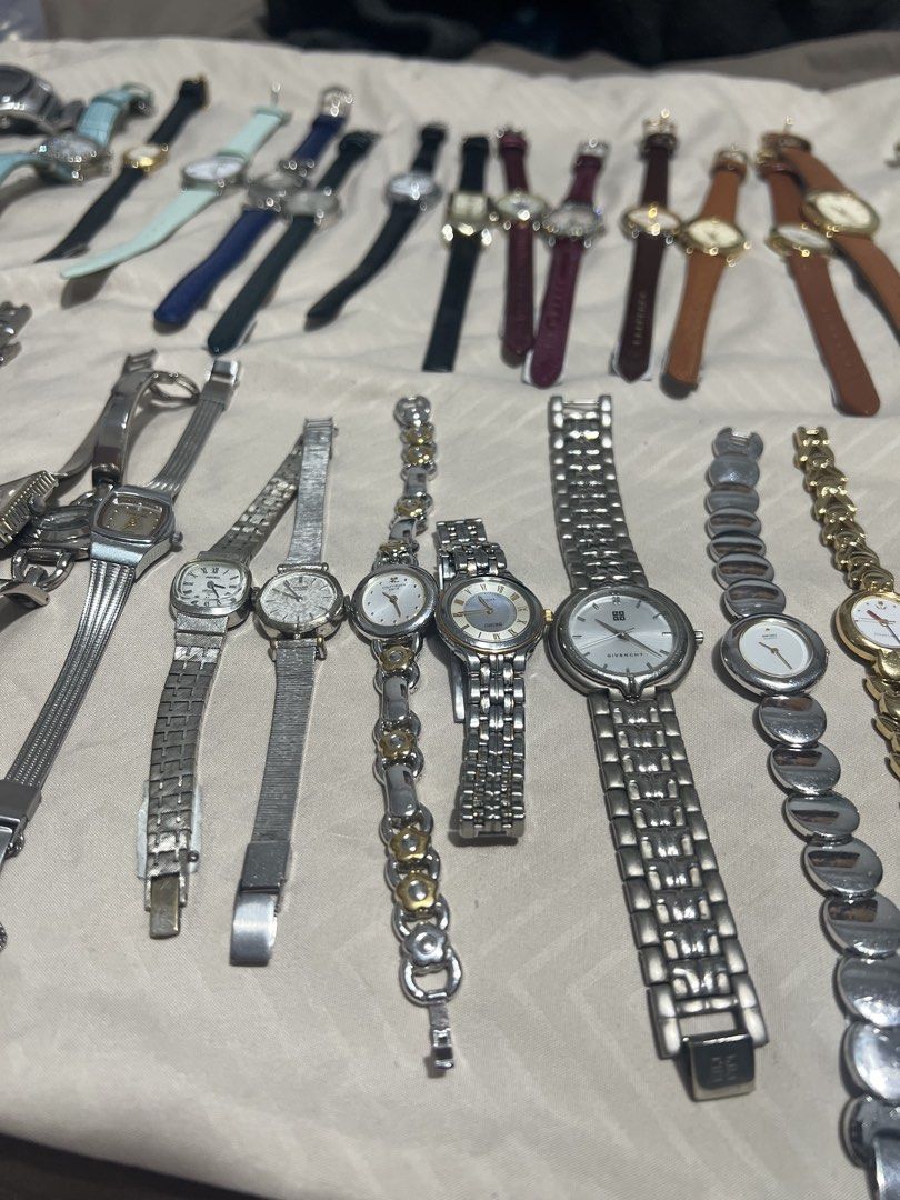 AUTHENTIC JAPAN VINTAGE WATCH BUNDLE TAKE ALL ONLY! (Category: Luxury Watches) located in Manila. Submitted by recobyyna (Listing ID 1467995958, Image 2). Description: AUTHENTIC JAPAN VINTAGE WATCH (NEGOTIABLE) 34 pcs (8 pcs as is / not tested) Brands: Seiko Givenchy Courreges Citizen J-axis Pierre Cardin Mila Schon Heel ‼️All pieces are vintage and pre-owned. Signs of aging- such as minor surface scratches, slight discoloration, or natural patin