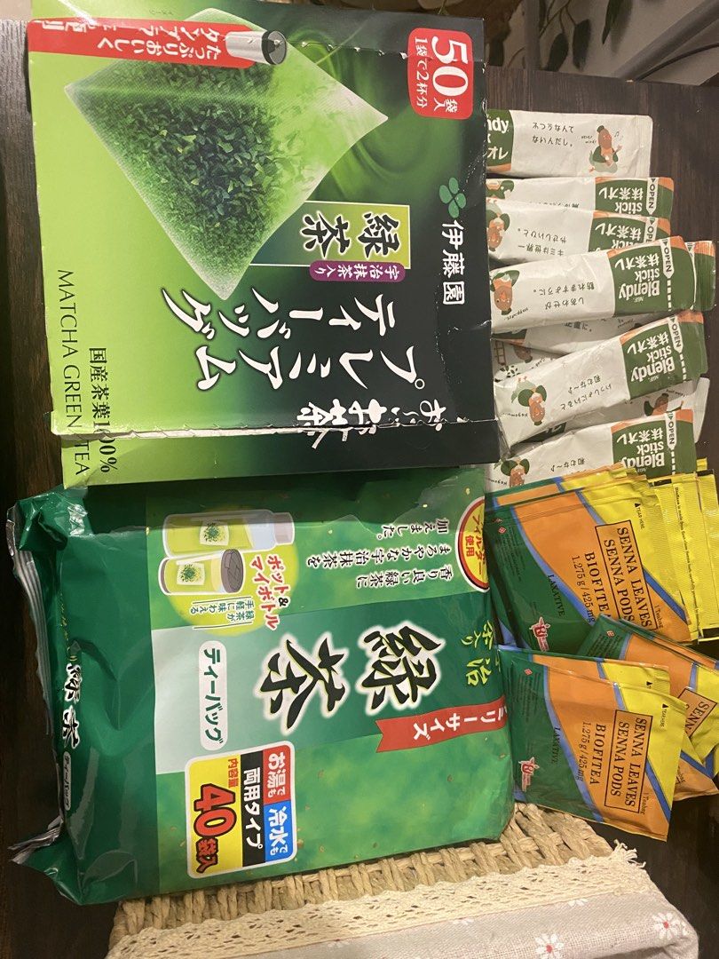 Authentic Matcha Tea bags, Blendy sticks, and Biofitea senna tea bundle (Category: Beverages) located in Makati City. Submitted by declutter_saleeeee (Listing ID 1467968892, Image 1). Description: Take all RFS: not a tea fan *Opened to just try.