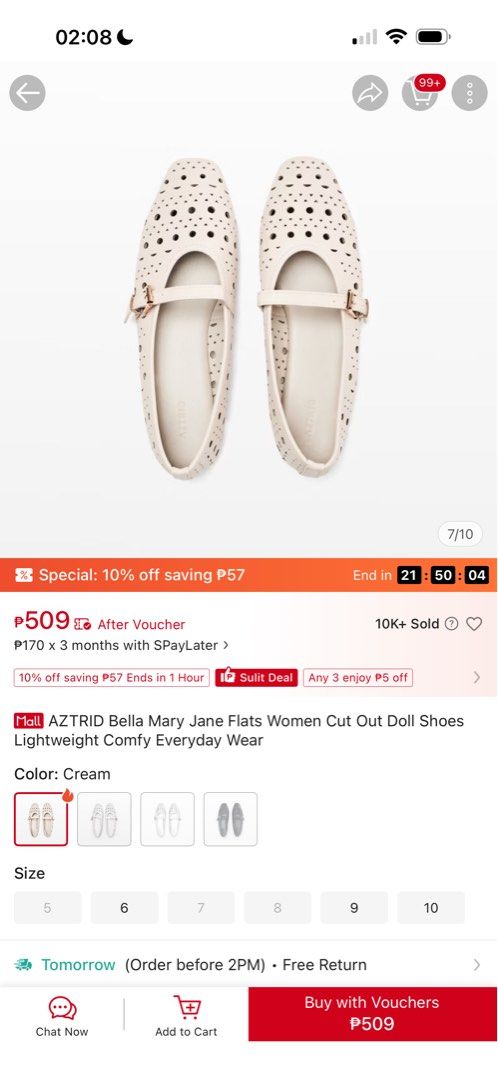 AZTRID Bella Mary Jane Flats Cream (Category: Flats & Sandals) located in Indang. Submitted by ayanaonfit (Listing ID 1468041995, Image 2). Description: - Brand: AZTRID Bella - Style: Mary Jane flats / Cut-out doll shoes with square toe - Color: Cream - Condition: Brand new, never worn, pristine inside and out - Features: Lightweight, comfortable for daily wear, dainty strap with adjustable buckle - Best for: Running errands, casual outings, and 