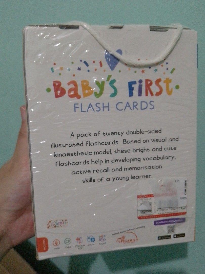Baby's First Flash Cards ABC 3+ Months Pegasus (Category: Educational & Learning Toys) located in Ligao. Submitted by zeeyans_nook (Listing ID 1467922270, Image 3). Description: - Brand new & sealed in original plastic wrap - ABC theme set with 20 double-sided illustrated flash cards - Helps develop vocabulary, active recall, and memorization - Suitable for babies 3 months and up - Includes digital bonuses: audio, video, printable PDF, Q&A, and e