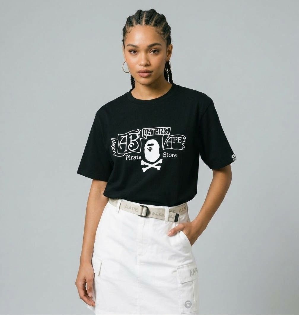 BAPE Pirate Store crossbone black Tee (Category: Shirts) located in Quezon City. Submitted by wgapparel (Listing ID 1468019383, Image 1). Description: 📌 available 21.5 x 27 W/L ( Large on tag ) Excellent condition Complete tags Orig 💯 Color rate 9.5 or better No issue Ganda nito mga ssob, solid backhit 🫡 💰 Mine 3300.