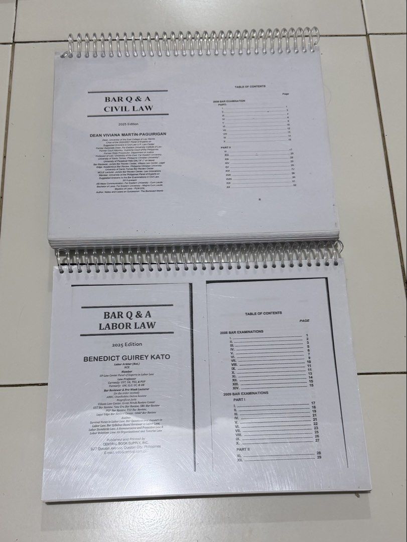 Bar Q and A (2025) (Category: Textbooks) located in Las Pinas. Submitted by basi1io (Listing ID 1467925416, Image 2). Description: Used as secondary reference P1,500 for the whole set already. Only sold as a set Delivery to be shouldered by the buyer. Pay only once rider arrives. MOP: Gcash 📍Las Pinas, Talon 5.