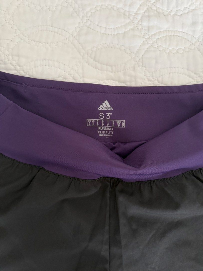 Black & Purple Adidas Running Shorts (Category: Activewear) located in Quezon City. Submitted by kelangot (Listing ID 1467905844, Image 2). Description: Selling this item in great condition! Brand: adidas Size: small Condition: worn only once Color: black & purple RFS: decluttering 📦 Shipping: C/O buyer 💸 Payment: GCash, BPI, or GoTyme Feel free to message me for inquiries Strictly no cancellations, returns, or refunds. Happy shopping! ♡.