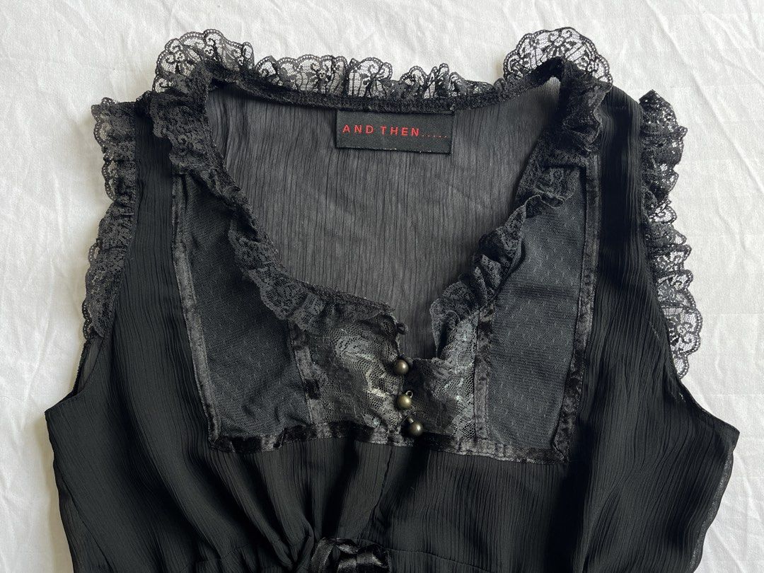 Gothic Black Lace Trim Sleeveless Top (Category: Sleeveless) located in Quezon City. Submitted by grapejuiceblue2 (Listing ID 1467977211, Image 2). Description: 🏷️And Then - never worn - rfs: decluttering - mop: gcash only - mod: lalamove/j&t - price + sf.