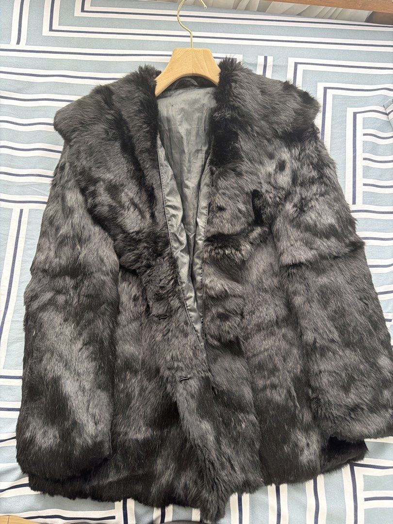 Black rabbit fur coat winter jacket (Category: Coats, Jackets and Outerwear) located in Caloocan City. Submitted by sheen_amaro (Listing ID 1467876576, Image 1). Description: - Color: Black - Material: Super soft real fur with smooth satin lining - Closure: Front buttons - Features: Wide collar, warm, and cozy design - Style: Versatile layering piece for cold weather, casual daily wear, or night outs.