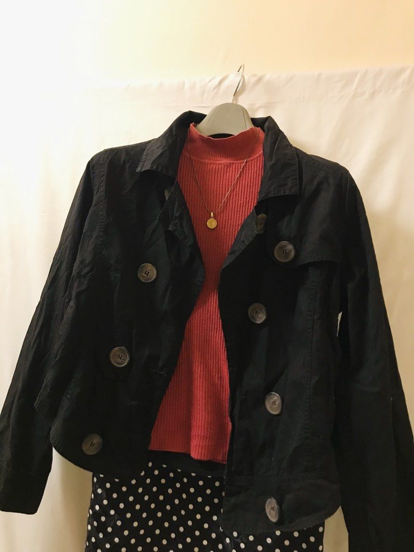 Black trench coat (Category: Coats, Jackets and Outerwear) located in Manila. Submitted by 414studio (Listing ID 1468043050, Image 2). Description: medium Good quality In good condition (Scarf and accessories are not included) .