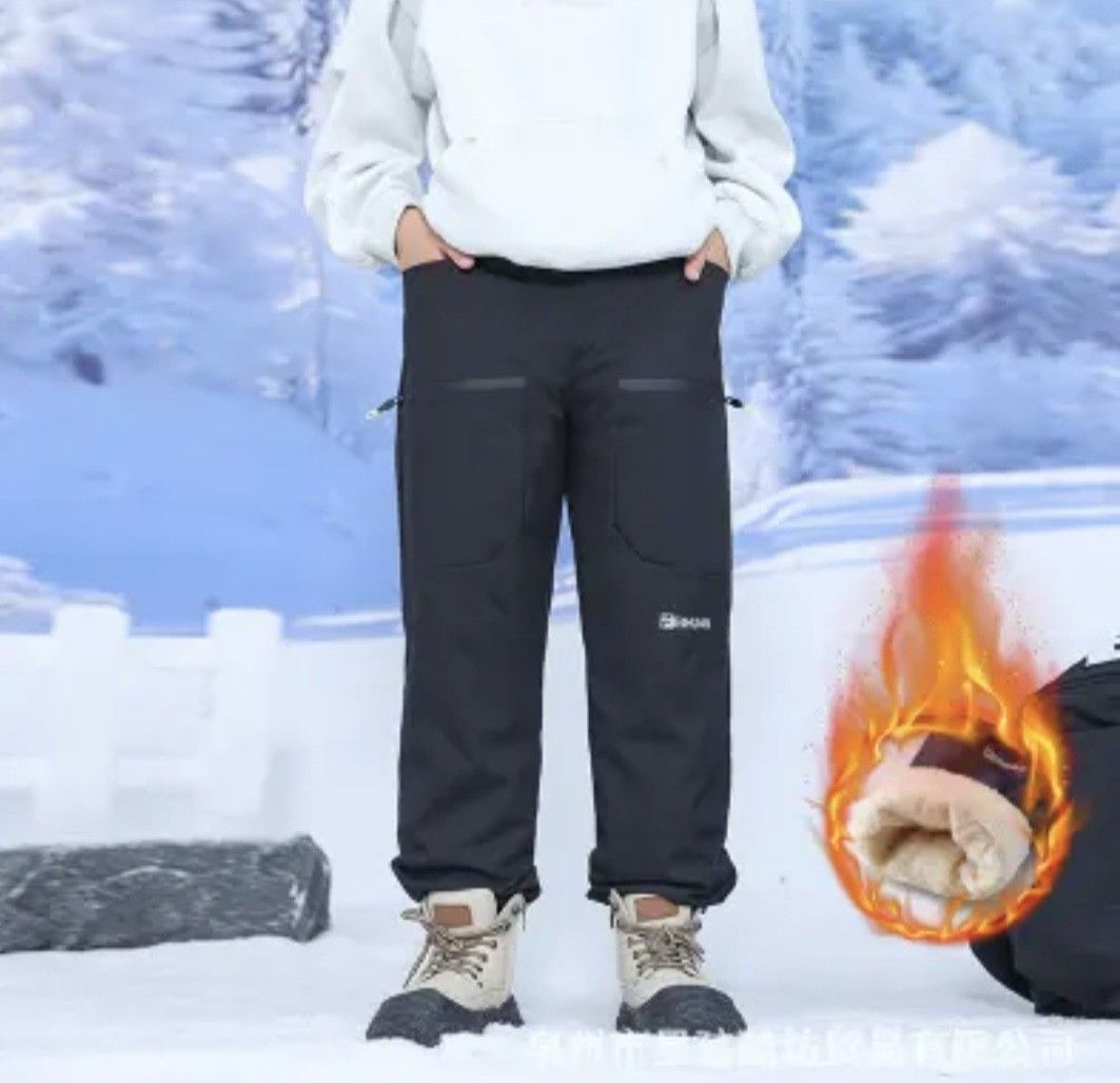 Black Winter Fleece Lined Warm Pants, waterproof (Category: Babies & Kids Fashion) located in Imus. Submitted by maggieforce (Listing ID 1467933739, Image 3). Description: - size 150 but worn by my 7Y son (33 to 34kg) - Color: Black - Lining: Thick and fluffy fleece for extreme warmth - Pockets: Front zippered pockets with stylish neon green pull cords - Waistband: Comfortable elastic waistband - Details: Brand logo printed on the leg - Best for: