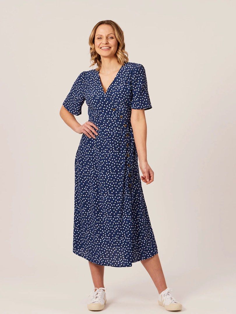 Blue Maxi Polka Dot Wrap Around Dress (Category: Dresses) located in Manila. Submitted by lehrou (Listing ID 1467913684, Image 1). Description: 🪽blue maxi polka dot wrap dress 🪽size S 🪽only worn a few times 🪽very cute and flattering in person 🪽rfs: decluttering 🪽payment thru gcash/gotyme/bank transfer 🪽shipping fee shouldered by buyer delivery thru grab express, j&t, SDD.