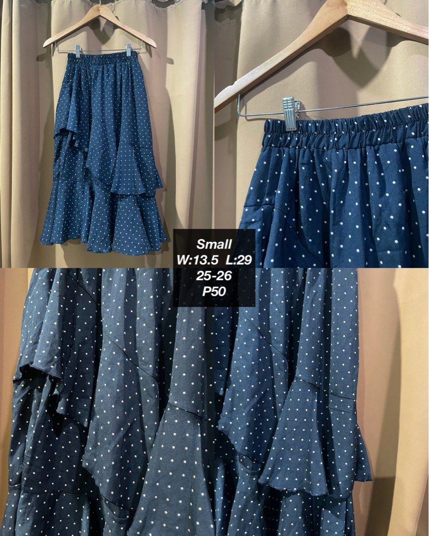 Blue Polka Dot Ruffle Tiered Skirt (Category: Skirts) located in Quezon City. Submitted by smileclothingline (Listing ID 1467855983, Image 1). Description: may himulmol na part 🚚Courier: J&T/Lalamove/Gogoexpress 📍Shipping fee depends on your location 💸Mode of Payment: BPI/Gcash/Paymaya ‼️Payment first, only then will ship the item.