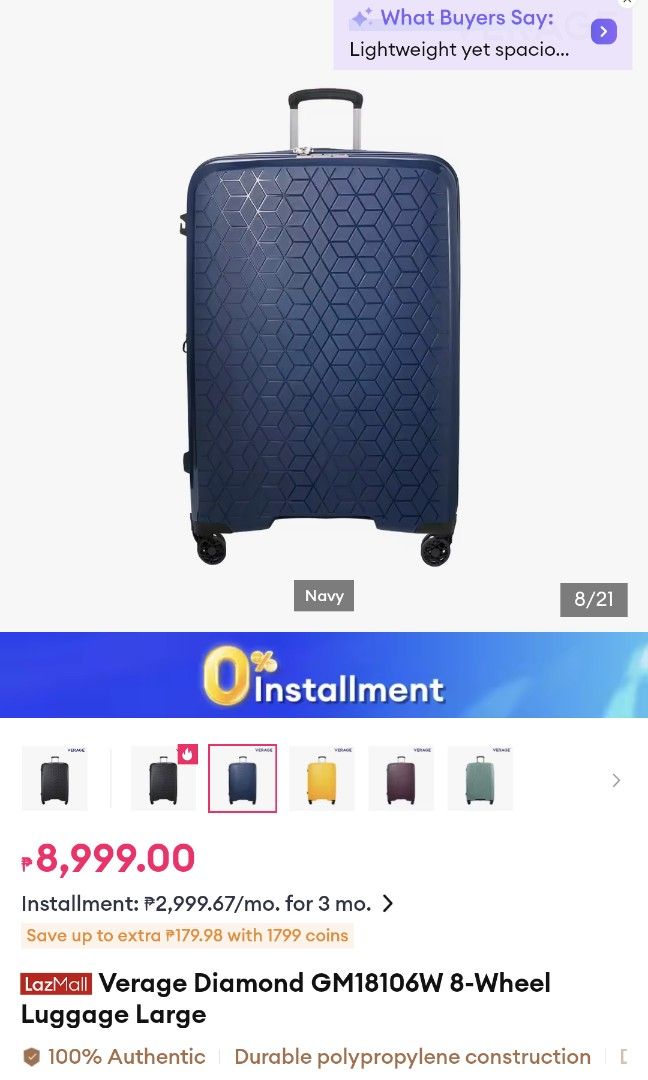 BNEW: Verage Diamond 29in Large Luggage (Category: Luggage) located in Manila. Submitted by bolddolphin_272376 (Listing ID 1467964860, Image 3). Description: For sale: Verage Expandable 29in Large Luggage - Brandnew Reward Token ng company namin at hindi ko po kailangan. Masyadong malaki 😅 PRICE: 5000 (negotiable) PICK UP ONLY.