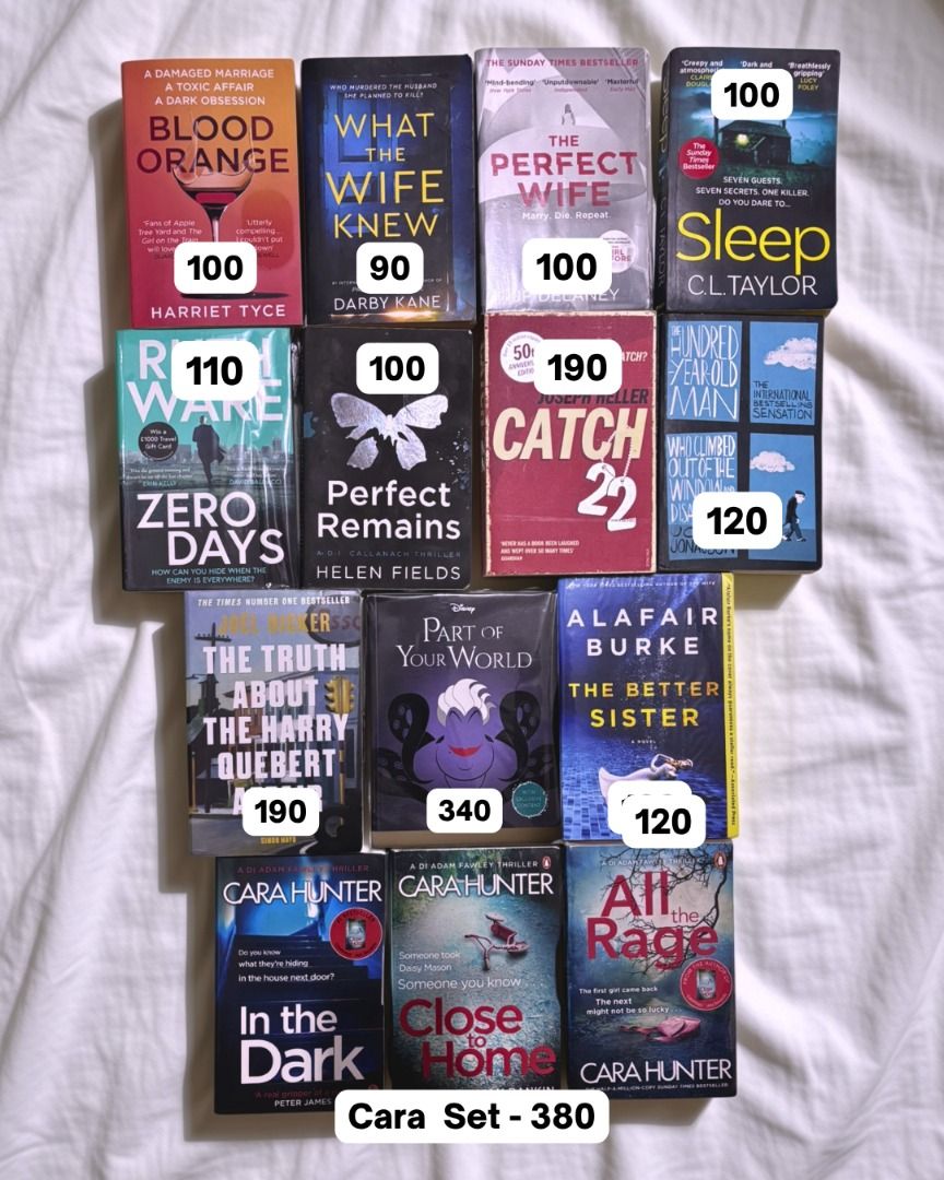 Books / Booktok for Sale (Category: Storybooks) located in Marikina City. Submitted by visionfinds (Listing ID 1467989292, Image 1). Description: mod: j&t / same day delivery mop: gcash/bdo ❌ catch 22 ❌what the wife knew ❌perfect wife ❌hundred year old man ❌perfect remains.