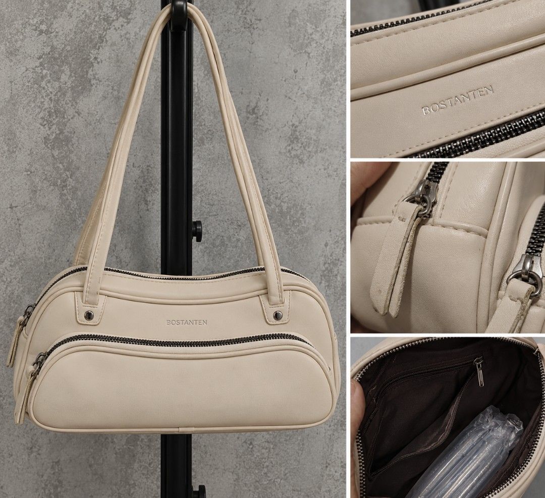 Bostanten Cream Shoulder Bag (Category: Shoulder Bags) located in Taguig. Submitted by roniquefinds (Listing ID 1467864177, Image 1). Description: - Brand: Bostanten - Color: Cream / Neutral - Material: Smooth faux leather with silver hardware - Straps: Dual strap handles - Pockets: Front zip pocket, plus interior zip compartment and open slip pockets - Condition: Excellent structured shape, well-maintained - Style: Versatile everyday shoulder ba