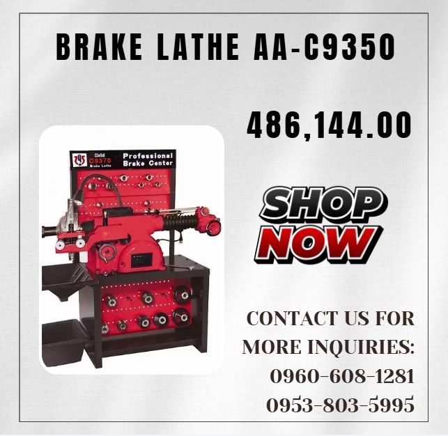 Brake Lathe AA-C9350 (Category: Everything Else Others) located in Aroroy. Submitted by 09602831019 (Listing ID 1467860267, Image 1). Description: ★ SPECIFICATION ★ ◎Spindle Travel:6.875" / 175mm ◎Spindle Feed Speed:0.002″(0.05mm)-0.02″(0.5mm) ◎Rev Handwheel Graduations: 0.002″(0.05mm) ◎Drum Diameter :6" / 152mm - 28: / 711mm ◎Drum Depth :6.875″ (175mm) ◎Spindle Speed: 70,88,118 RPM ◎Cross Feed Speed: 0.002″(0.05mm)-0.02″(0.5mm) ◎Rev Rotor Diamet