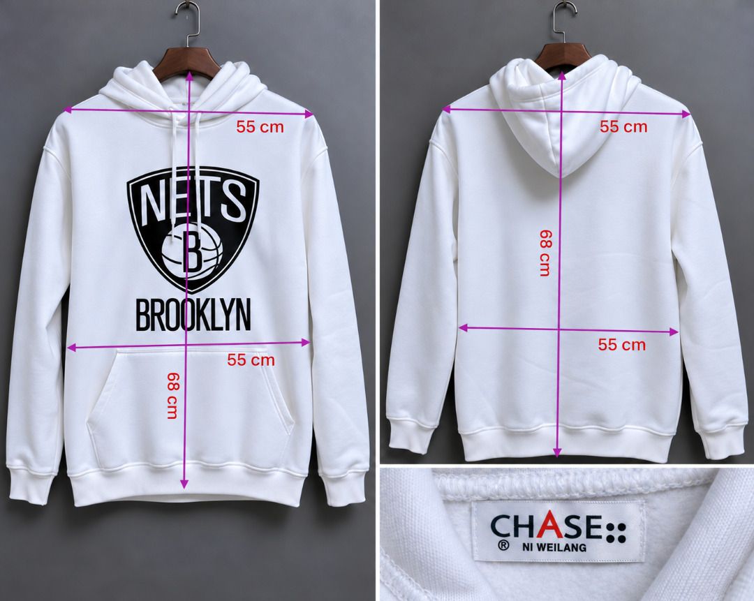 Brooklyn Nets unbranded replica hoodie (Category: Coats, Jackets and Outerwear) located in Caloocan City. Submitted by zendolphin-3d21 (Listing ID 1467989776, Image 2). Description: This garment is an unbranded or independently manufactured fashion piece featuring the Brooklyn Nets logo, bearing a neck label from the brand "CHASE :: NI WEILANG." Estimated Value Because this is not an officially licensed NBA product by major athletic brands like N