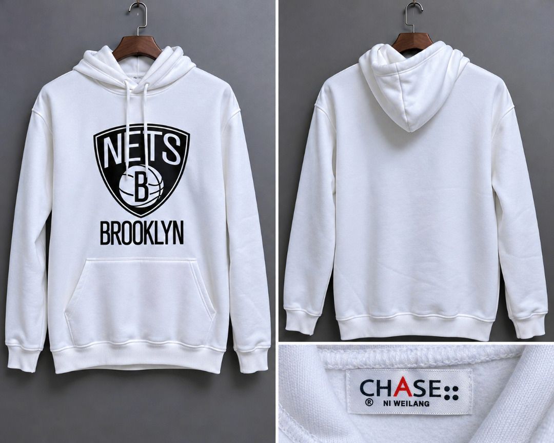 Brooklyn Nets unbranded replica hoodie (Category: Coats, Jackets and Outerwear) located in Caloocan City. Submitted by zendolphin-3d21 (Listing ID 1467989776, Image 1). Description: This garment is an unbranded or independently manufactured fashion piece featuring the Brooklyn Nets logo, bearing a neck label from the brand "CHASE :: NI WEILANG." Estimated Value Because this is not an officially licensed NBA product by major athletic brands like N