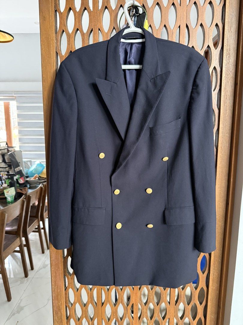 Brooks Stretcg Double breasted Suit Navy Blue (Category: Coats, Jackets and Outerwear) located in Batangas. Submitted by kontin (Listing ID 1467883929, Image 1). Description: Brooks Stretch Double breasted Suit Navy Blue Used 3X Only Condition: 9/10 Relaxed fit Dimes Shoulder width: 18’ Pit to Pit: 21’ Length: 31’ Sleeves: 24’.