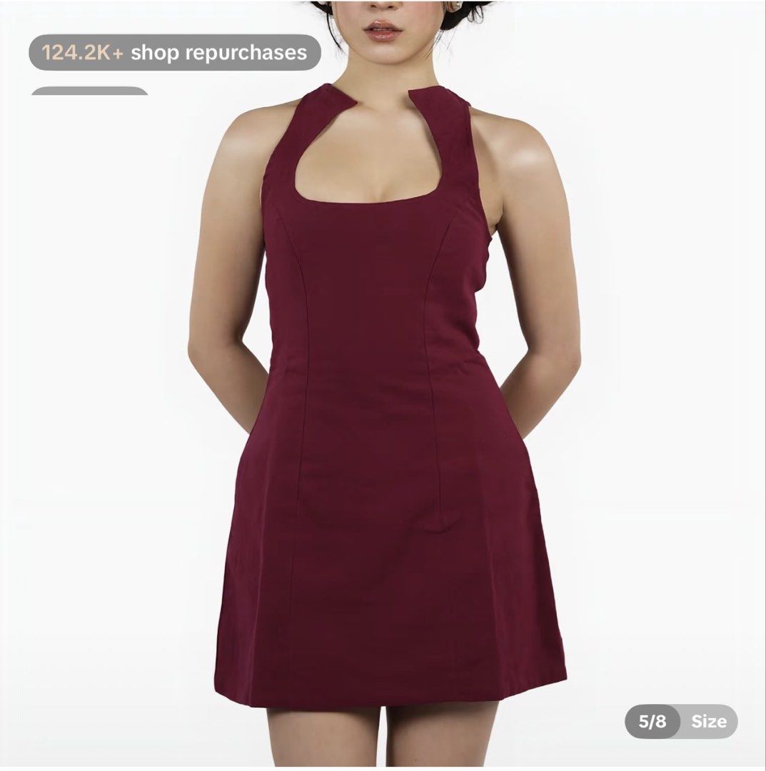 BSCO Red Cutout Halter Mini Dress (Category: Dresses) located in Manila. Submitted by christelleloves (Listing ID 1467873977, Image 1). Description: BSCO Bright red sleeveless mini dress with a cutout detail near the neckline. Square neckline, fitted bodice, A-line skirt. Worn once for a dinner outing, still in great shape. Check the size chart image for exact bust and waist measurements. Grab it before it's gone..