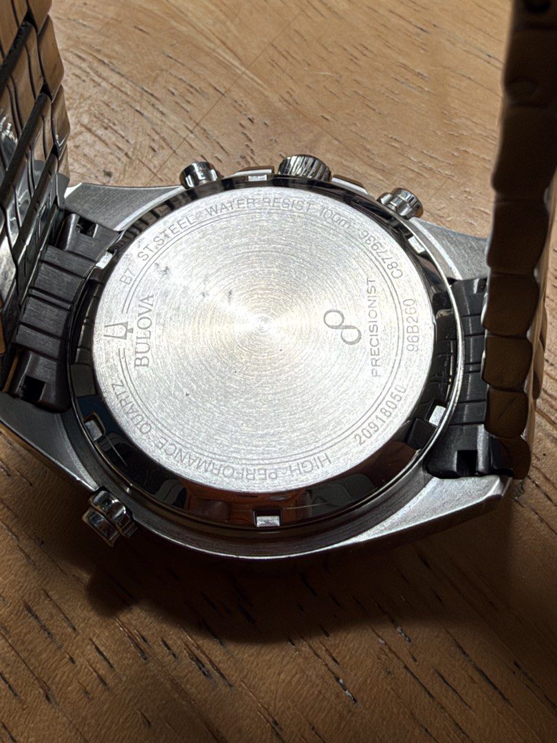 Bulova Precisionist 262 kHz Chronograph Watch (Category: Men's Watches) located in Quezon City. Submitted by 30somethingtreasures (Listing ID 1467974836, Image 3). Description: - Brand/Model: Bulova Precisionist Chronograph (96B260) - Movement: High-performance 262 kHz quartz movement for ultimate accuracy - Dial: Black textured dial with multiple sub-dials and date window at 4 o'clock - Build: Durable stainless steel case and matching bracelet -