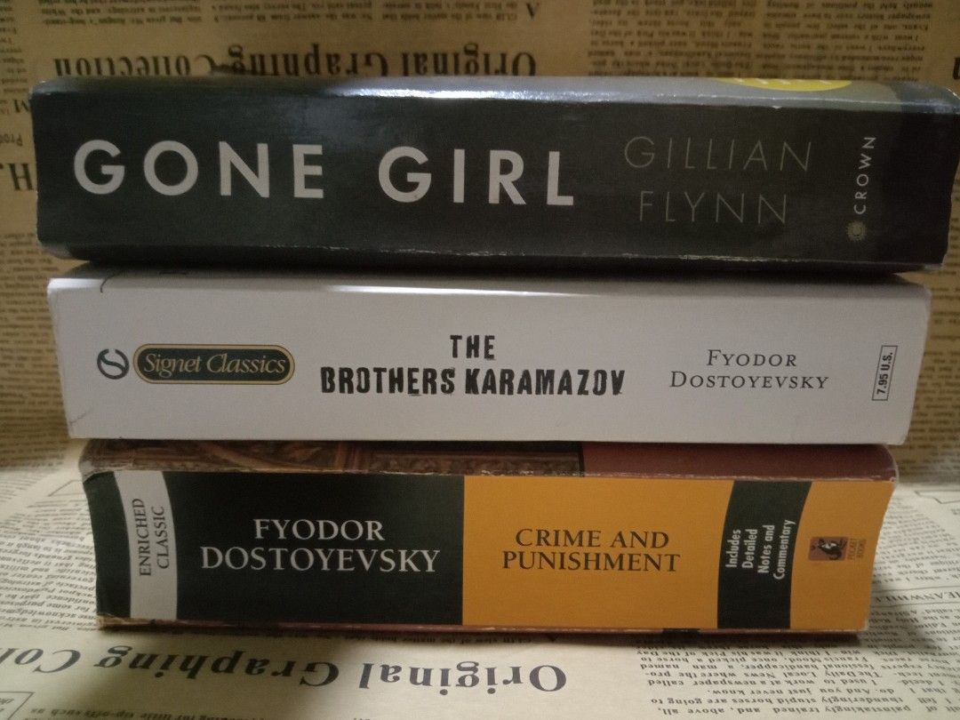 [Bundle] Fyodor Dostoevsky, Gillian Flynn (Category: Storybooks) located in Manila. Submitted by hdbookshop (Listing ID 1468041888, Image 2). Description: The Brothers Karamazov Crime and Punishment Gone Girl ₱1000 take all ⚠️SURE BUYERS ONLY Make an offer if SURE BUYER. Due to Carousell's reply qouta, only serious buyers will be replied to. 🚫NO OFFER = NO REPLY Make an offer if 100% committed in getting the book, we will reply to you ASAP..