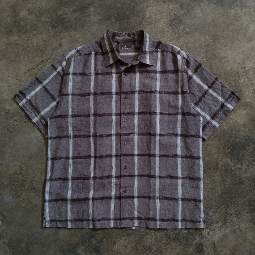 cafe luna brown plaid polo (Category: Formal Shirts) located in Bulacan. Submitted by hustleoverluckphv2 (Listing ID 1468001892, Image 1). Description: cafe luna brown plaid polo Large on tag Measurements Width - 25" Length - 30" Claim - 499.