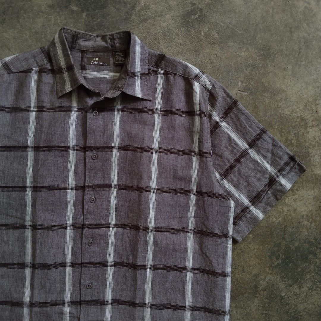 cafe luna brown plaid polo (Category: Formal Shirts) located in Bulacan. Submitted by hustleoverluckphv2 (Listing ID 1468001892, Image 2). Description: cafe luna brown plaid polo Large on tag Measurements Width - 25" Length - 30" Claim - 499.