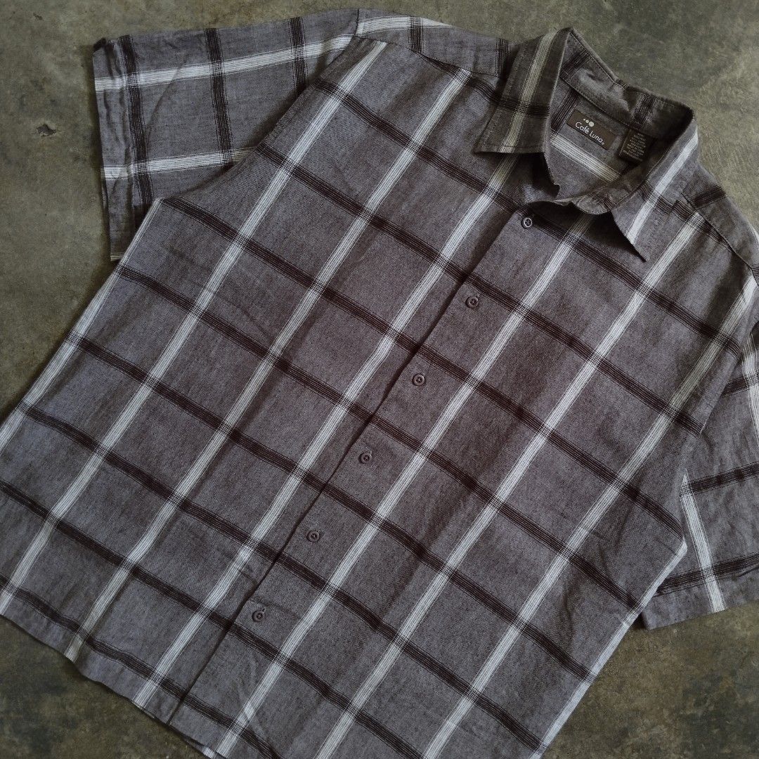 cafe luna brown plaid polo (Category: Formal Shirts) located in Bulacan. Submitted by hustleoverluckphv2 (Listing ID 1468001892, Image 3). Description: cafe luna brown plaid polo Large on tag Measurements Width - 25" Length - 30" Claim - 499.