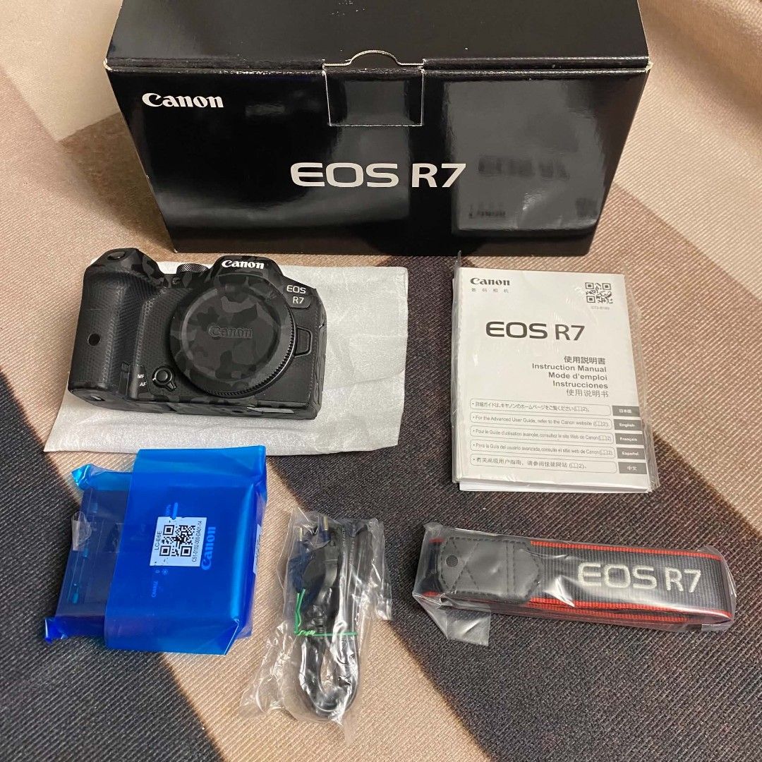 Canon EOS R7 Mirrorless Camera Body with Box (Category: Cameras) located in Rodriguez. Submitted by tan_13 (Listing ID 1467874691, Image 1). Description: Canon R7 body All working Clean sensor No rubber peeling No dead pixels and lcd vignette Skin installed since day one Tempered installed since day one Low shutter count Still under warranty 15month left Local unit with receipt Inclusions: Canon R7 body Charger (unused) Battery Strap (unused) Box