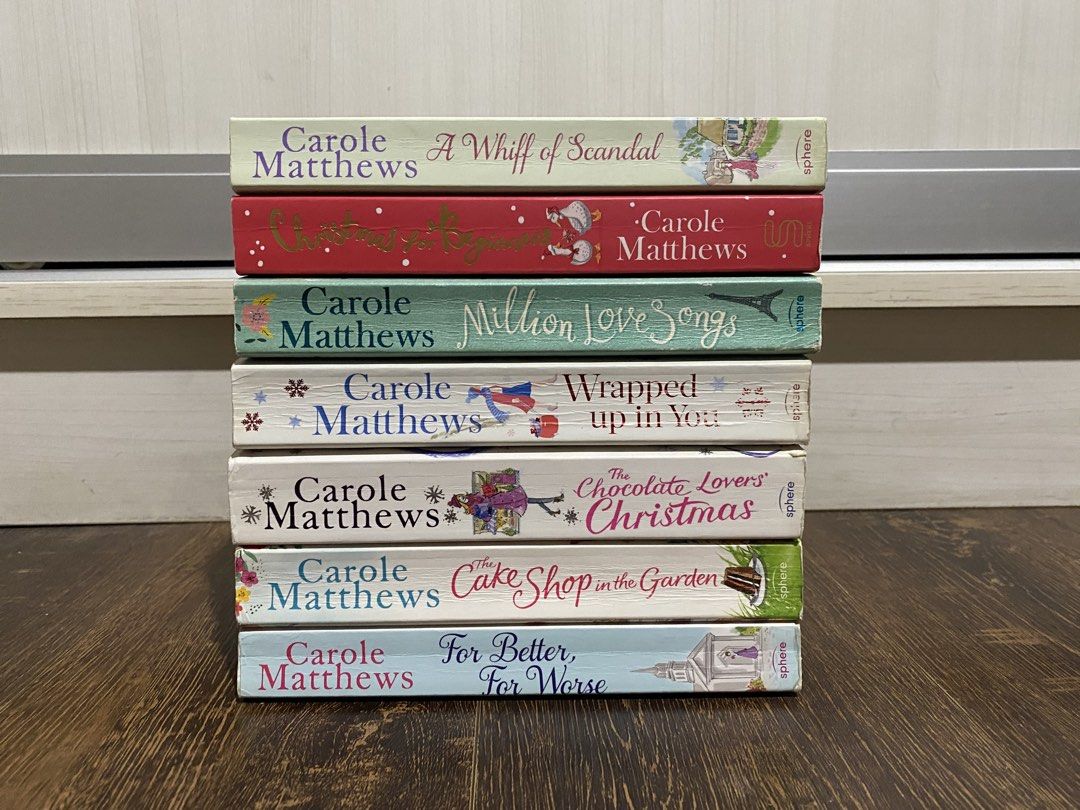 Carole Matthews Book Bundle (Category: Storybooks) located in Manila. Submitted by melodyonyourlips (Listing ID 1467970213, Image 1). Description: RFS: downsizing collection 📚 TAKE ALL 7 BOOKS: ₱400.00 • A Whiff Of Scandal • Christmas For Beginners • Million Love Songs • Wrapped In You • The Chocolate Lovers Christmas • The Cake Shop In The Garden • For Better, For Worse – has minor tanning – no damage, no torn pages, no stains 📩 PM for more ph