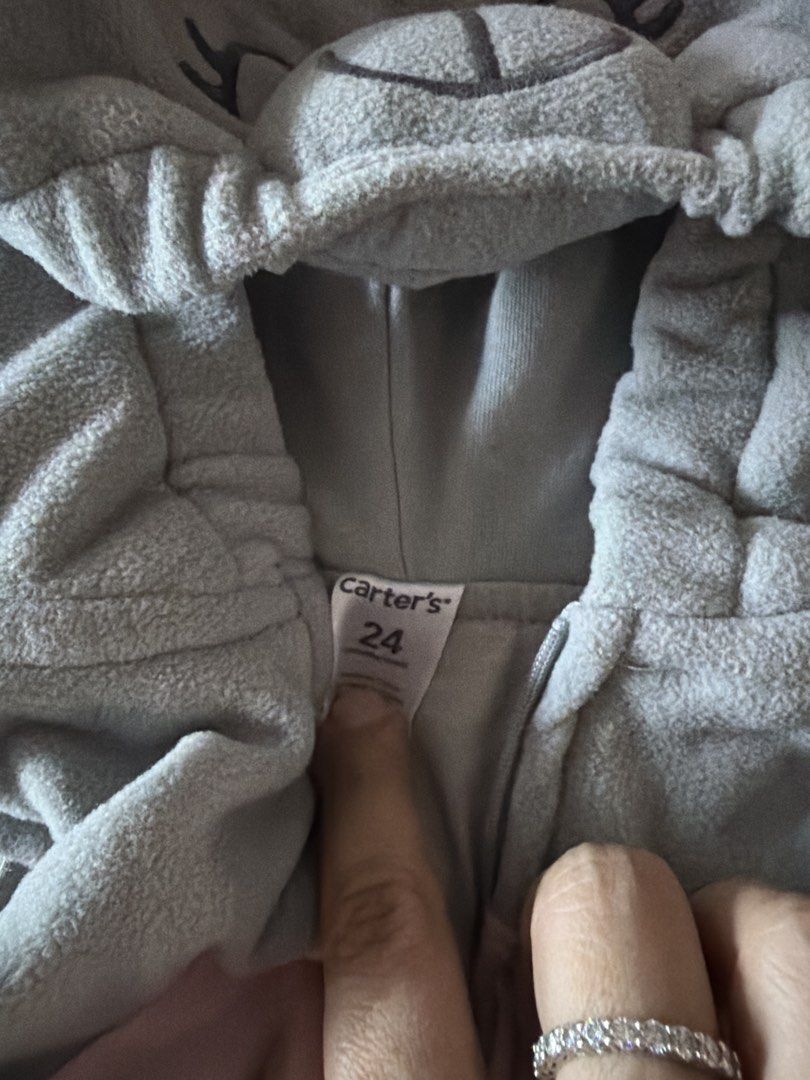 Carter's Elephant Costume Size 24 Months (Category: Babies & Kids Fashion) located in Quezon City. Submitted by yarnhillmanila (Listing ID 1467920076, Image 3). Description: - Brand: Carter's - Size: 24 months - Material: Super soft and warm fleece - Design: Grey elephant with pink belly, ear lining, and a cute little tail - Hood: Attached hood with embroidered face details, pink bow, and floppy ears - Closure: Full front zipper for easy dressing