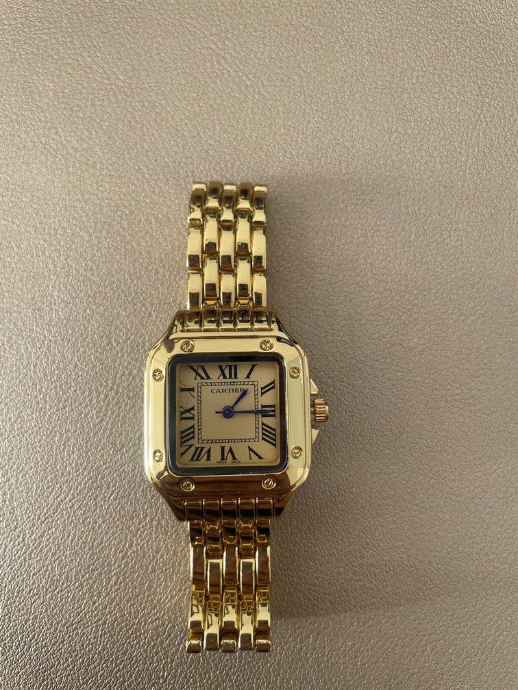 Cartier Panthere (Category: Luxury Watches) located in Manila. Submitted by purpleswiftie1989 (Listing ID 1467915042, Image 1). Description: Bought from TikTok shop Included are the box, paper bag, and the links I removed for it to fit my wrist Really good quality dupe Not authentic RFS: gold does not work well for my skin’s undertone.