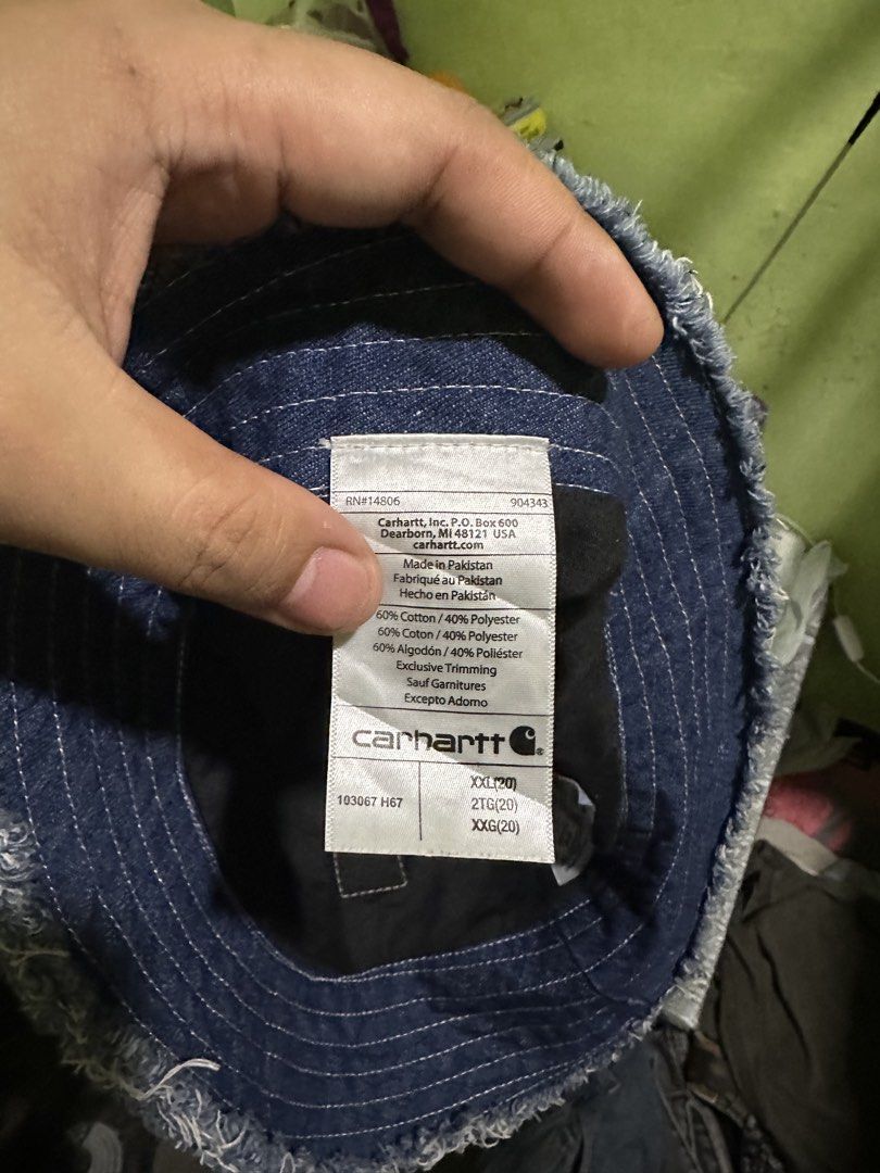 Caruthrers Denim Patchwork Bucket Hat Size XXL (Category: Hats & Beanies) located in Quezon City. Submitted by deexsorianino.09 (Listing ID 1468031230, Image 3). Description: CARHARTT REWORKS BUCKET HAT AUTHENTIC 1K SHIP .
