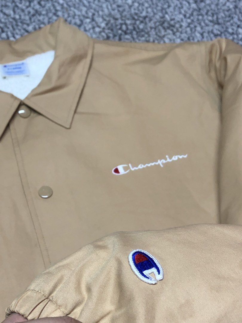 Champion Script Coach Jacket (Category: Hoodies) located in Tayabas. Submitted by retro.rags69 (Listing ID 1467846388, Image 3). Description: • Excellent condition • Color rate: 9.5/10 • width: 25 • length: 30 • No Issue • Embroided Logo Design • Sherpa Type • Best Fit: XL.