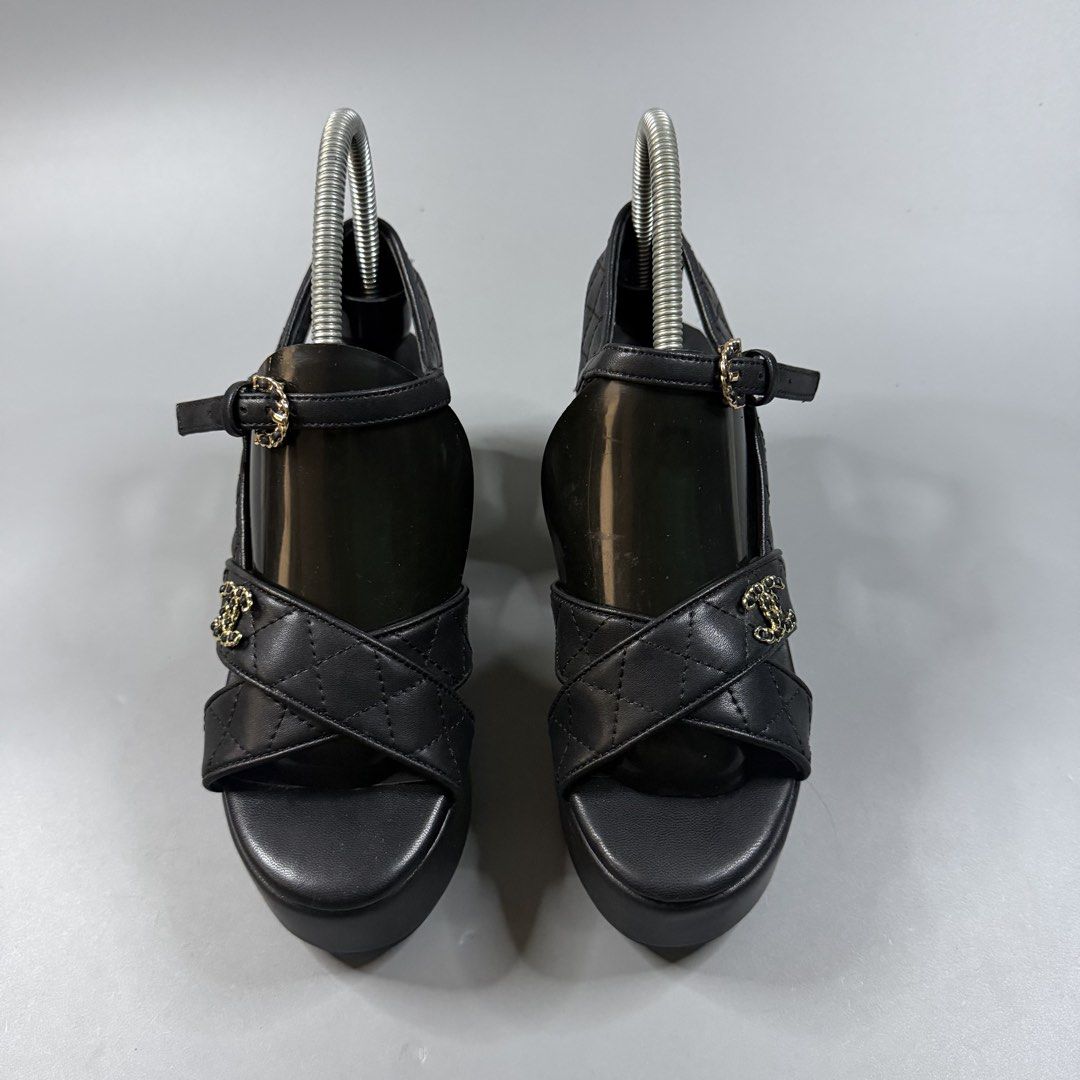 Chanel - Lambskin Quilted CC Platform Sandals (Category: Wedges) located in Paranaque City. Submitted by millennial_goodz (Listing ID 1468015295, Image 2). Description: WTS Chanel - Lambskin Quilted CC Platform Sandals Size 37 C Excellent to new condition Ready to wear - Presentable Pair itself only P2,999 only DM.