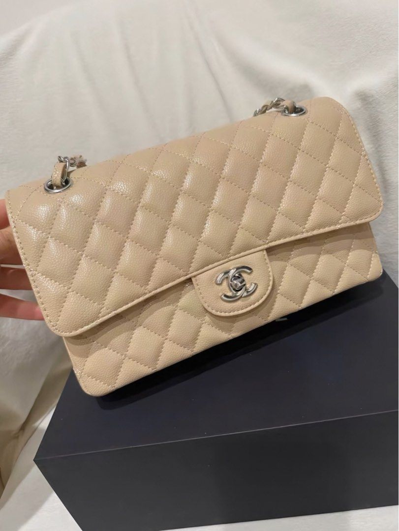 Chanel Classic Double Flap Beige (Category: Luxury Bags & Wallets) located in Las Pinas. Submitted by moonlaight (Listing ID 1468040773, Image 1). Description: Condition: Almost brand new Size: Medium (about 25cm) Comes with box and dust bag!.