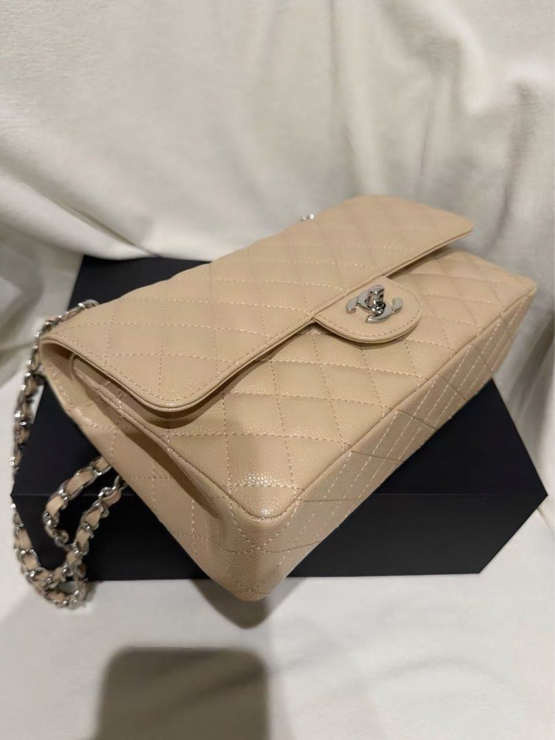Chanel Classic Double Flap Beige (Category: Luxury Bags & Wallets) located in Las Pinas. Submitted by moonlaight (Listing ID 1468040773, Image 3). Description: Condition: Almost brand new Size: Medium (about 25cm) Comes with box and dust bag!.