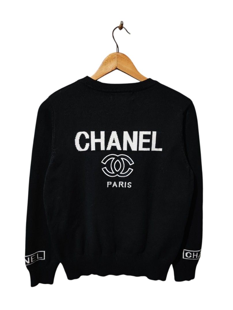 CHANEL PARIS KNITTED SWEATER (Category: Longsleeves) located in Iloilo. Submitted by gooddimes (Listing ID 1468041146, Image 2). Description: Chanel Paris Knitted Sweater Knitted designs Embroidery CC Logo on backpart Size on tag: Dimes: 18Wx23L Issue/s: Missing washtags Color rate: 10/10 Like new condition ₱1,200 Reminders: - All items are thrifted, please manage your expectations - Color may vary due to lighting - Please wash before using the i