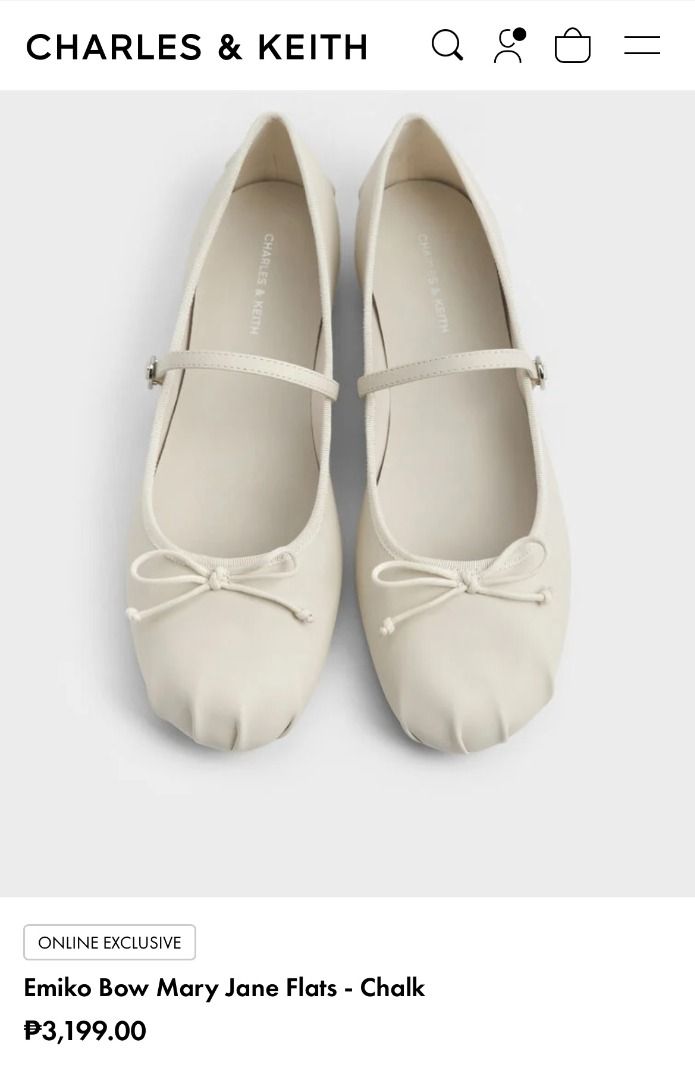 Charles & Keith Bow Mary Jane Flats (Category: Flats & Sandals) located in Las Pinas. Submitted by nastiegal (Listing ID 1467948888, Image 1). Description: Cream satin material mary janes / ballet flats Size 35 Worn What you see is what you get No box / Can provide a c&k box .