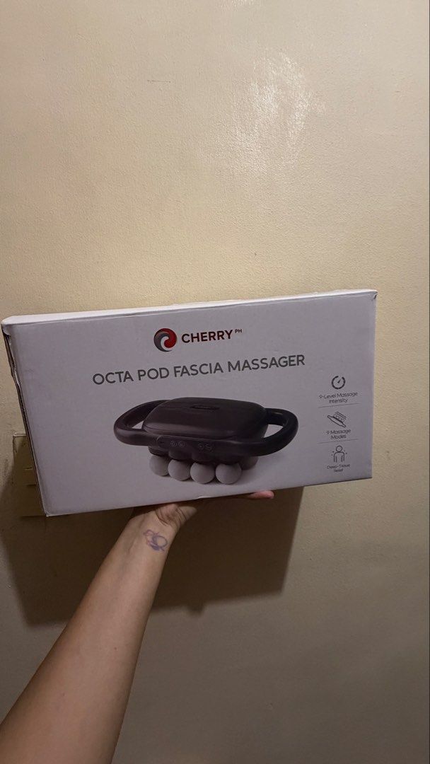 CHERRY PH Octa Pod Fascia Massager (Category: Massage Devices) located in Valenzuela. Submitted by rhen0901 (Listing ID 1467873125, Image 1). Description: - Brand: CHERRY PH Octa Pod Fascia Massager - Ideal for deep-tissue relief and post-workout muscle recovery - Features 8 targeted massage heads - High-frequency vibration for effective soothing - Customizable with 9-level intensity and 9 massage modes - Includes original box - Condition: Great 