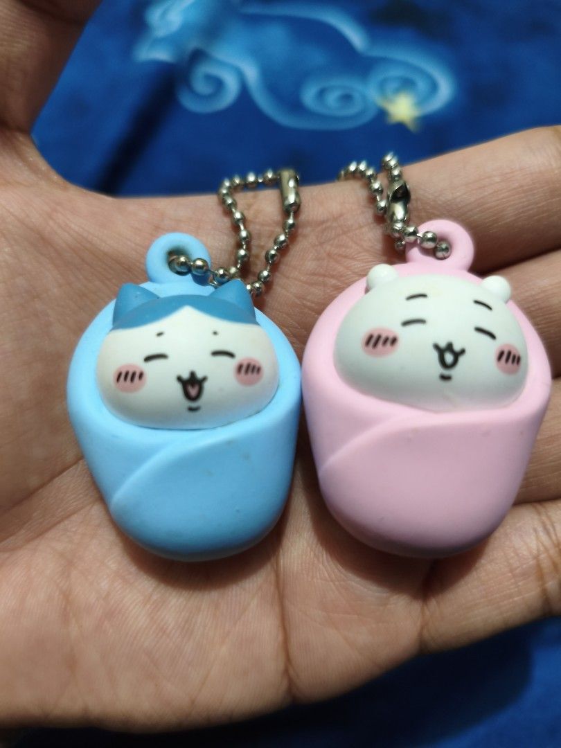 Chiikawa and Hachiware Official Gachapon Keychains (Category: Character Goods) located in Bulacan. Submitted by alenkokonut (Listing ID 1467953379, Image 1). Description: - Chiikawa and Hachiware official Gachapon Keychains - got from gachapon machine and used lightly - 200 PHP each, 350 for set! RFS: Decluttering.