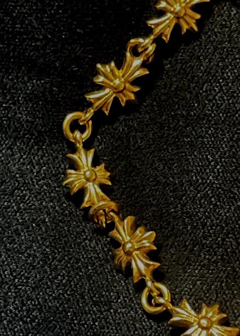 CHROME HEARTS TINY E GOLD BRACELET 11 links (Category: Luxury Accessories) located in Manila. Submitted by ac3_03 (Listing ID 1467939164, Image 2). Description: CHROME HEARTS TINY E GOLD BRACELET 11 links Bracelet only Comes with COA from legit grails and poizon app 📍meetups : manila or cavite.