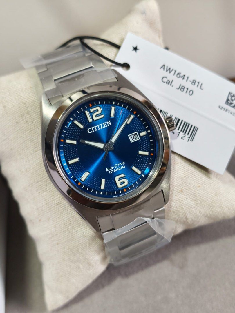 Citizen Super Titanium Eco Drive AW1641 (Category: Men's Watches) located in Makati City. Submitted by watchcenterph (Listing ID 1467973905, Image 2). Description: Citizen Super Titanium Eco Drive AW1641-81E- Black Dial AW1641-81L - Blue Dial AW1641-81X- Green Dial P13,500 Cash P14,175 Credit Card -This Citizen watch has a case made of Super Titanium with a diameter of 42 mm and is fitted with a Super Titanium band. Inside the case lies a Citizen