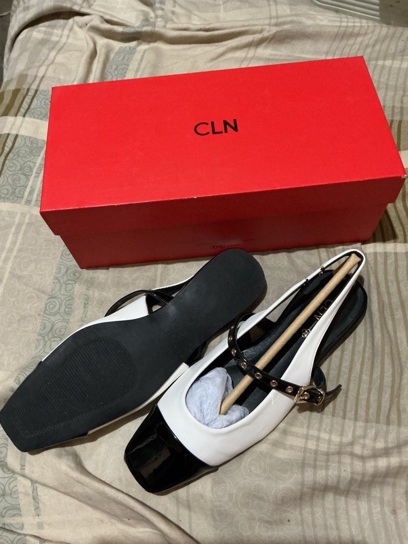 CLN Asteria White Black Size 37 Slingback Flats (Category: Flats & Sandals) located in Manila. Submitted by samamamama (Listing ID 1467960420, Image 2). Description: Please do read the description!!! - Brand: CLN Asteria - Colorway: White and Black - Size: 37 - Design: Square toe with front buckled strap and slingback style - Sole: Flat na may slight height - Condition: almost new, worn once (due to fitting and sadly I bought the wrong size TvT) 