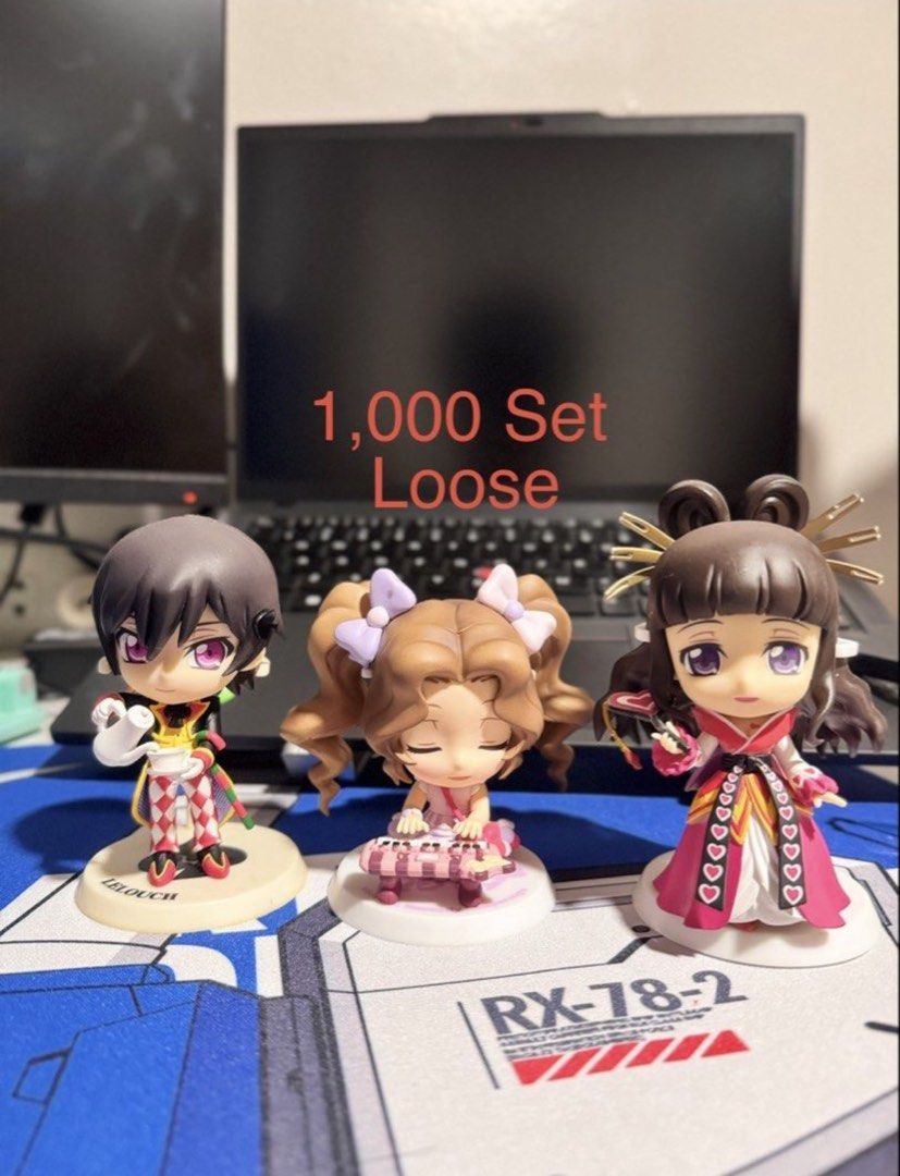 Code Geass Chibi Figures Set Lelouch Family (Category: Figurines & Statues) located in Manila. Submitted by ian012019908843 (Listing ID 1468056952, Image 1). Description: - Set of 3 loose Code Geass chibi figures - Note: Original packaging not included.
