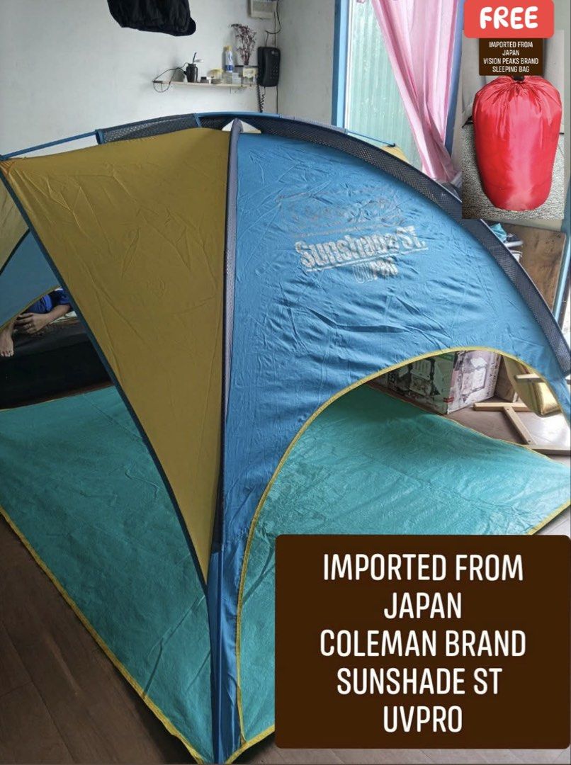 COLEMAN SUNSHADE ST UVPRO With FREE SLEEPING BAG (Category: Hiking & Camping) located in Manila. Submitted by chaychaii (Listing ID 1467896865, Image 1). Description: PREPARED FOR UNDAS‼️ IMPORTED FROM JAPAN ORIGINAL COLEMAN SUNSHADE ST UVPRO With FREE SLEEPING BAG 🔰CARRIER BAG 🔰ACCESSIBLE FOR 4 TO 5 PERSONS 🔰GOOD FOR OUTING,PICNIC, HIKING ETC. ❌NO ISSUE‼️ MARK OF USAGE ONLY .