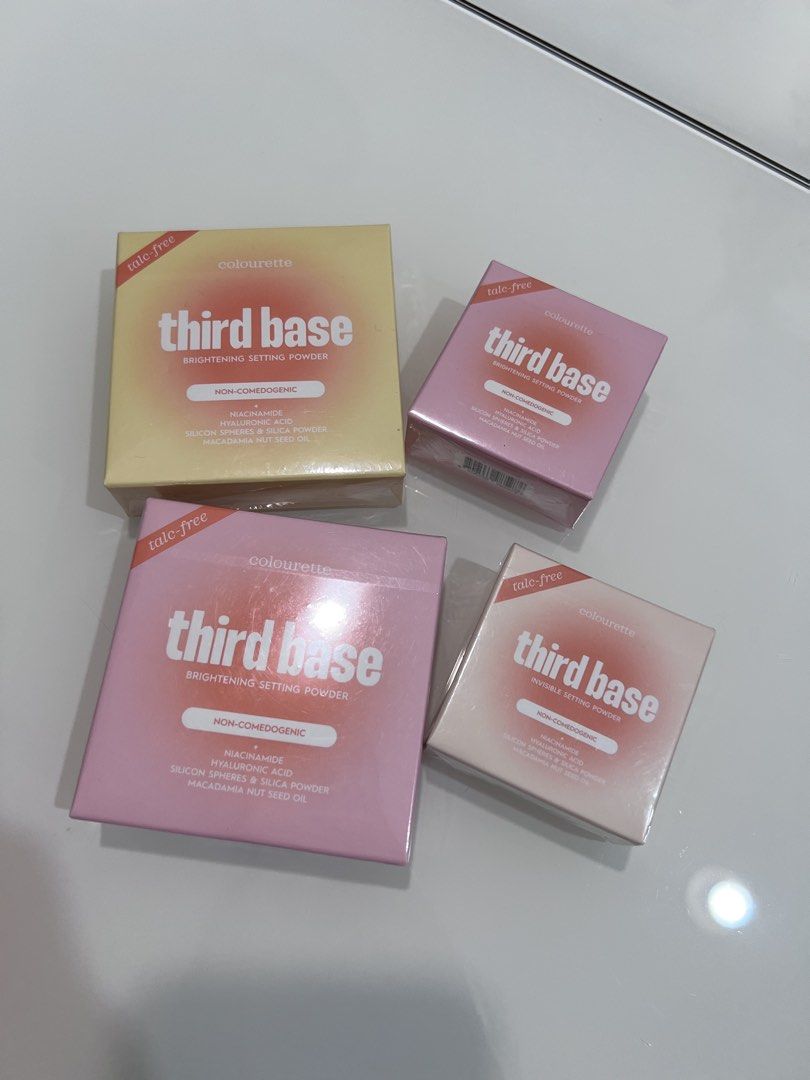 Colourette Third Base Brightening Setting Powder (Category: Makeup) located in Manila. Submitted by offthelabelmnl (Listing ID 1467935276, Image 1). Description: Colourette Third Base Setting Powders - Available in Full Size and Mini - Condition: Brand new, unopened, and still in original plastic wrapping - Available Shades: Yellow, Pink, and Invisible Full Size: 299 Mini: 149 Loc: BGC Expiry: 2029 .