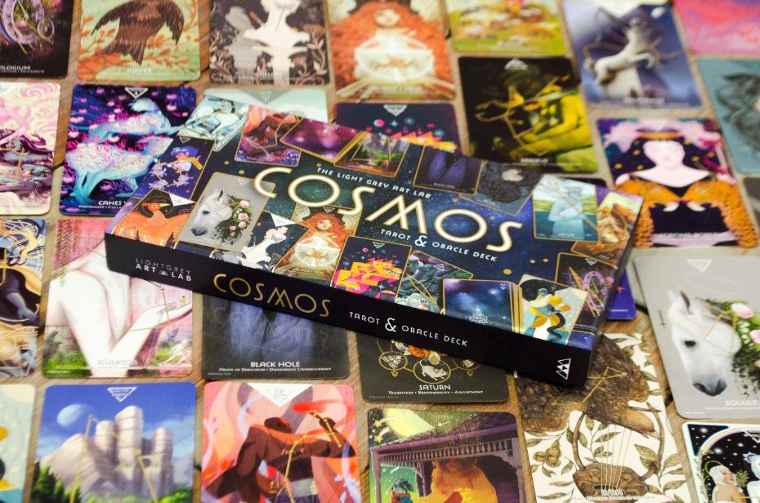 Cosmos Tarot & Oracle Deck (Category: Storybooks) located in Makati City. Submitted by modrajaf (Listing ID 1467873842, Image 3). Description: Cosmos Tarot & Oracle Deck (2nd ed.) Out of print limited edition item by Light Grey Art Lab Includes 100 cards and guidebook - 78 gilded constellation tarot cards - 22 gilded astral body oracle cards Cards still sealed in original plastic wrappers. Sturdy box packaging. .